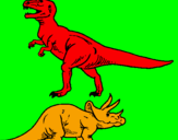 Coloring page Triceratops and Tyrannosaurus rex painted byrodrigo
