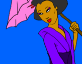 Coloring page Geisha with umbrella painted byjazmin jasso