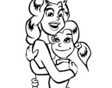 Coloring page Mother and daughter embraced painted byGabrielle