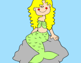 Coloring page Mermaid sitting on a rock painted byInês