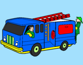 Coloring page Firefighters in the fire engine painted byAhmad Farhan