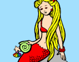 Coloring page Mermaid with snail painted byInês