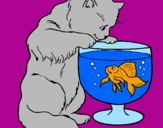 Coloring page Cat watching fish painted byJelena