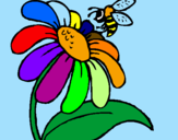 Coloring page Daisy with bee painted bypiolin