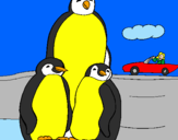 Coloring page Penguin family painted bypedro