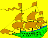 Coloring page 17th century sailing boat painted byJESUS
