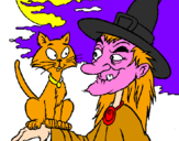 Coloring page Witch and cat painted bymiguel