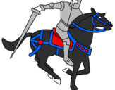 Coloring page Knight on horseback IV painted byknight with blue