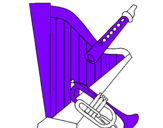 Coloring page Harp, flute and trumpet painted bybryan