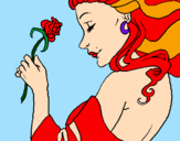 Coloring page Princess with a rose painted byana clara