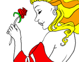 Coloring page Princess with a rose painted byana clara