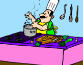 Coloring page Cook in the kitchen painted byanja