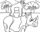 Coloring page Rhinoceros and monkey painted bypedro
