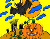 Coloring page Halloween landscape painted bylalachica