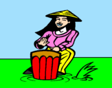 Coloring page Woman playing the bongo painted bypocoio
