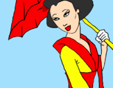 Coloring page Geisha with umbrella painted byDora