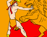 Coloring page Gladiator versus a lion painted byLucas