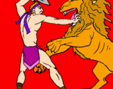 Coloring page Gladiator versus a lion painted byLucia