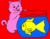 Coloring page Cat and fish painted bysavannah