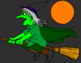 Coloring page Witch on flying broomstick painted bysavannah
