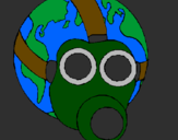 Coloring page Earth with gas mask painted bygas mask master