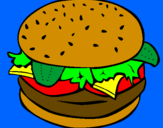 Coloring page Hamburger with everything painted byzeyonya