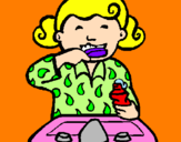 Coloring page Little girl brushing her teeth painted byLolo