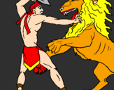Coloring page Gladiator versus a lion painted byjoseph