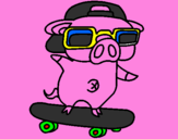 Coloring page Graffiti the pig on a skateboard painted bymikkel