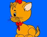 Coloring page Cat with bow painted bysofie