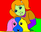 Coloring page Little girl hugging her dog painted byMie