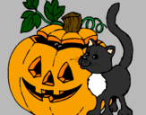 Coloring page Pumpkin and cat painted byKK