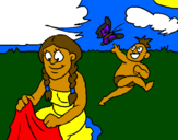 Coloring page Mayan mother and son painted byMommaJen
