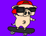 Coloring page Graffiti the pig on a skateboard painted bythomas