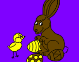 Coloring page Chick, bunny and little eggs painted bykiiiiiiiiiiiiiiiiiiiiiii