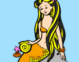 Coloring page Mermaid with snail painted byKristina