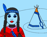 Coloring page Indian and teepee painted bygiulian
