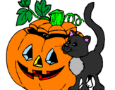 Coloring page Pumpkin and cat painted bynu er det tid igen