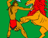 Coloring page Gladiator versus a lion painted byandreas denmark