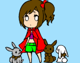 Coloring page Girl with bunnies painted bymarana
