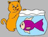 Coloring page Cat and fish painted bymaria