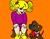 Coloring page Little girl with her puppy painted byLærke J
