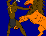 Coloring page Gladiator versus a lion painted bythomas