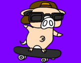Coloring page Graffiti the pig on a skateboard painted bythomas