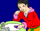 Coloring page Little boy brushing his teeth painted bybrushing of teeth