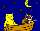 Coloring page Cat and owl painted byhabiba