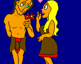 Coloring page Mayan youths in love painted byXevi-alonso-sanchez