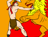Coloring page Gladiator versus a lion painted bysilvano