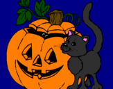 Coloring page Pumpkin and cat painted byShannen