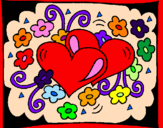 Coloring page Hearts and flowers painted bymarla